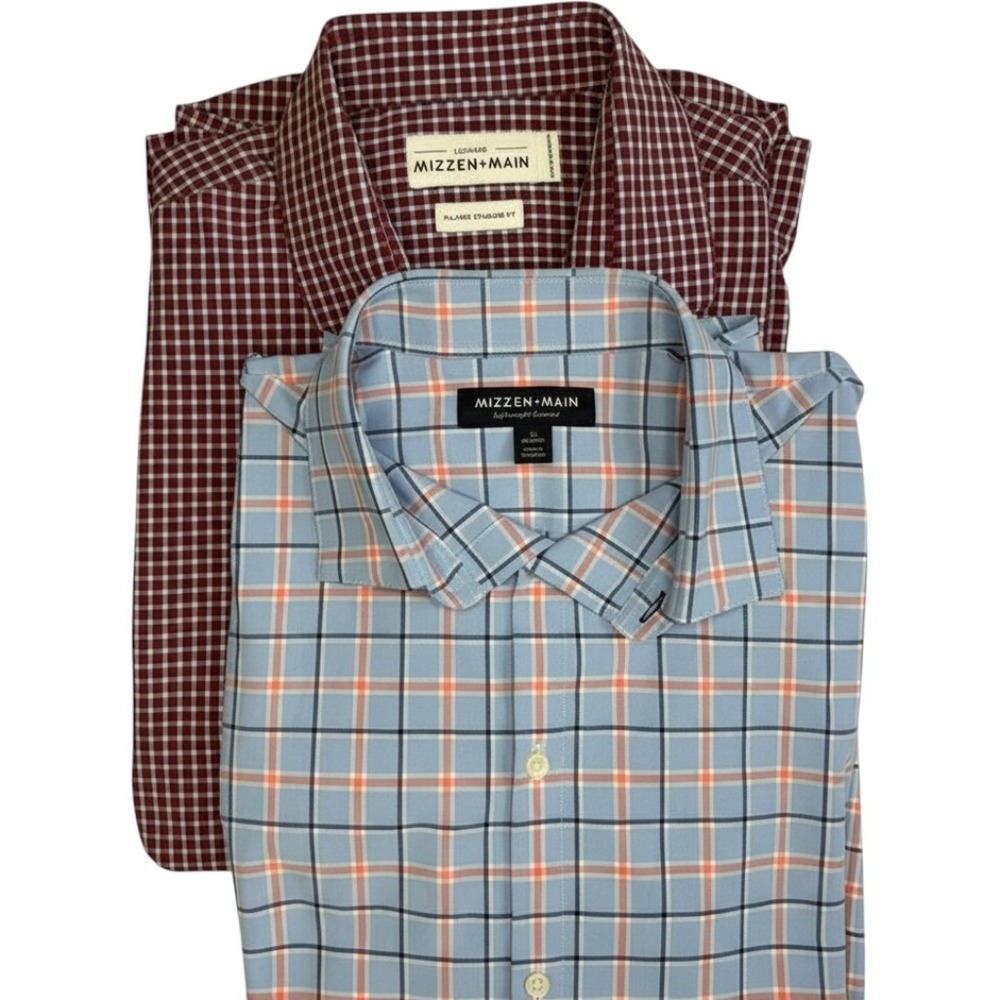 Mizzen+Main Leeward Shirt Lot of 2 Men XL Blue Red Plaid Performance